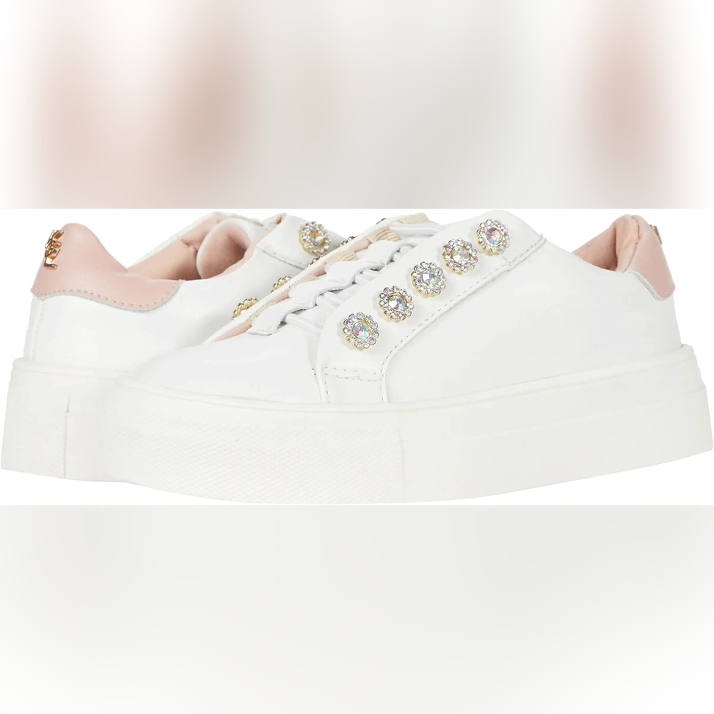 Kurt Geiger London Designer white rhinestone Leather sneakers Women 5.5 Girls 4